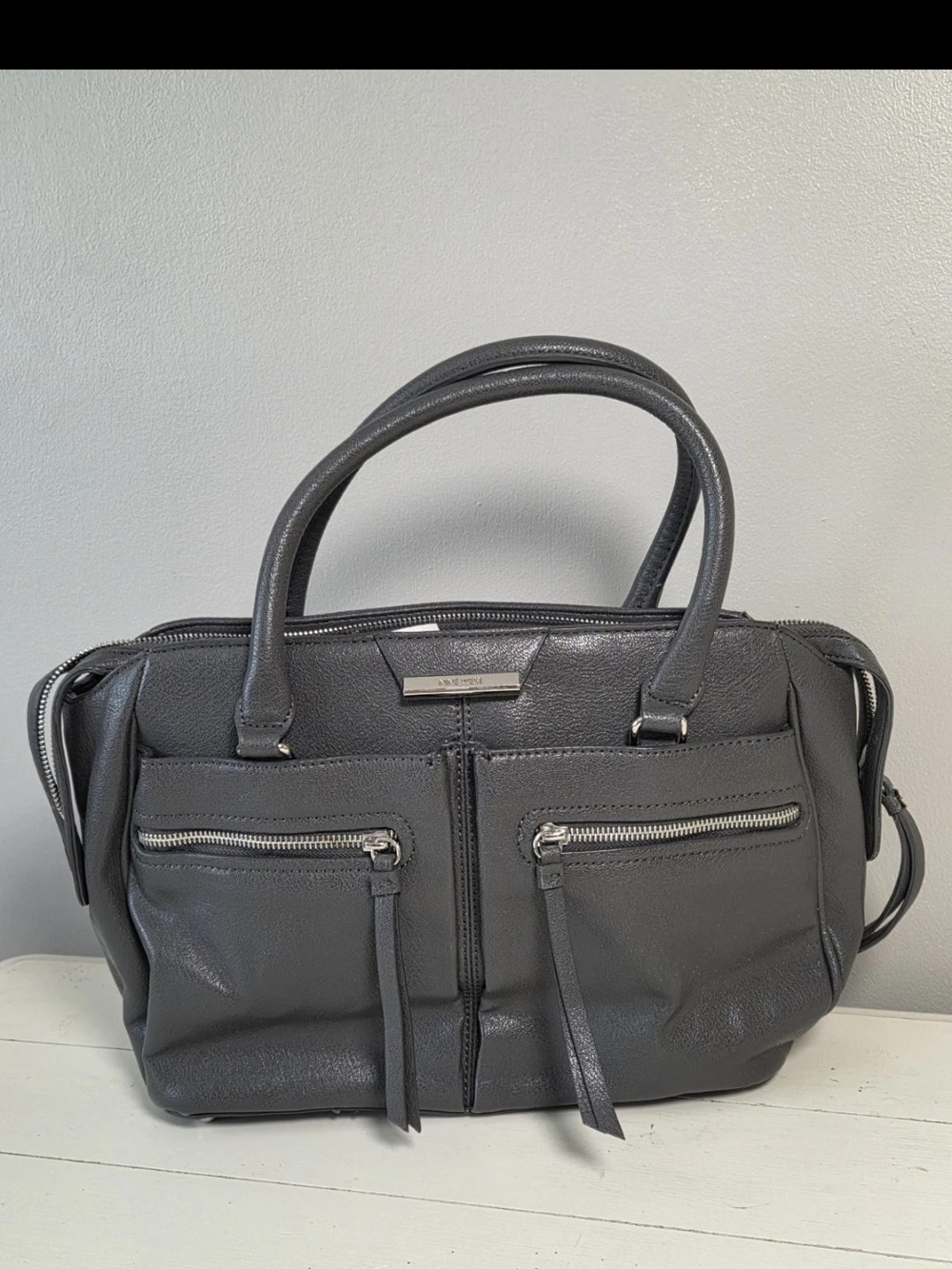 Nine West Charcoal Gray Faux Leather Satchel Purse